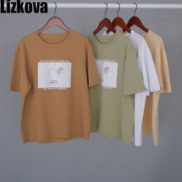 Summer 95% Cotton T Shirt Women Abstract Characters Print Short Sleeve Shirt Elegant Harajuku Plus Size Tops 210302