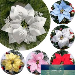 20cm Glitter Artifical Christmas Flower Wreath Fake Flowers DIY Home Christmas Tree Ornaments Wreaths Xmas Supplies Flower Head