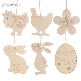 Wood Easter Egg Chick Pendant 10pcs DIY Craft Easter Decoration Creative Wooden Artware Festival Party Favours Supplies Ornament BDC21