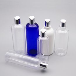 packaging of shampoo bottles NZ - Storage Bottles & Jars Empty Round Plastic Bottle Containers Cap 300ml 500ml Shampoo Washing Cleaning Packaging Silver Aluminum Disc Top Cov