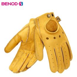 Motorcycle Gloves Goatskin Leather Moto Gloves Summer Breathable Motorbike Riding Full Half Finger Gloves Guantes Moto Yellow H1022
