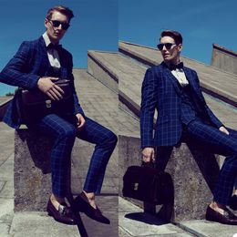 Classic Plaid Mens Pants Suits Check Two Button Groom Best Man Coat Business Wedding Blazer Tuxedos Custom Made 3 Pieces