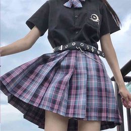 17Colors Plaid Summer Skirt High Waist JK Stitching Student Pleated Women Cute Sweet Girls Dance Mini #S02 210629