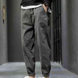 Men Casual Cargo Pants Mid Rise Multi Pocket Drawstring Men Full Length Loose Trousers for Daily Wear Solid Color Pants 2021 H1223