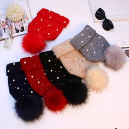 Fashion Pearl Winter Knitted Beanie Hats Thicken Plus Fluff Hair Ball Ski Women's Hat Outdoor Windproof Warm Caps Women Bonnet