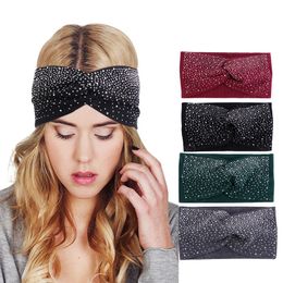 Knitted Cotton Headband For Women Soild Color Sport Yoga Hair Band With Rhinestone Elastic Hairband Soft Headwear