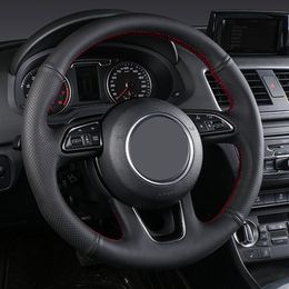 DIY Hand-Stitched Black Artificial Leather Car Steering Wheel Cover For Audi Q3 2013-2018 Q5 2013-2017 Q7 2012-2015