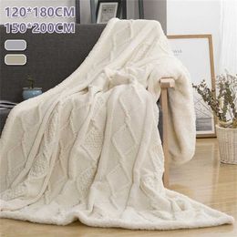 Nordic Solid Lamb Wool Twist Knitted Double Layer Blanket Travel Sofa Air Condition s 120x180cm/150x200cm 211101