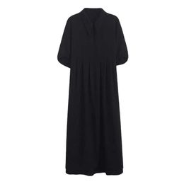 PERHAPS U Black Turn Down Collar Short Sleeve Solid Loose Maxi Long Dress Summer Casual D0543 210529