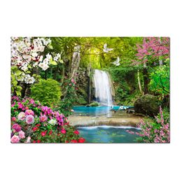 office nature UK - Waterfall Landscape Nature Scenery Flowers Koi Fish Painting Hd Canvas poster Prints Picture for Living Room Bedroom Office Home Decor HYS1084