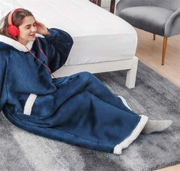 Flannel Blanket with Sleeves Winter Hoodies Sweatshirt Women Men Pullover Fleece Giant TV