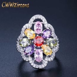 Designer Famous Brand Ladies Jewellery Vintage Multi Colour Big Luxury Cubic Zirconia Ring For Women Wedding R015 210714