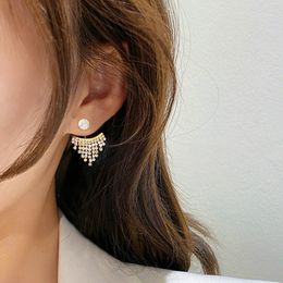 Korean New Stud Earrings For Women 2021 New Front And Back Gold Electroplated Micro Pave Zircon Tassel Earings Jewelry