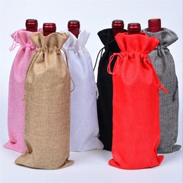 Wine Bags Jute Champagne Bottle Covers Burlap Packaging Bag Gift Wraps Christmas Wedding Party Decoration 20 Colours BT1186