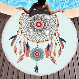 Towel Microfiber Boho Dream Catcher Print Beach For Adult Yoga Mats Tassel Blankets Large Round 150cm Tapestry Home Decor