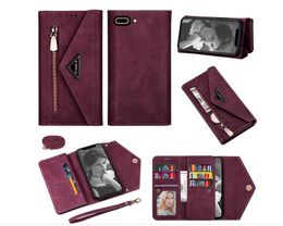 Luxury skin feeling wallet Leather phone Cases Multi-functional with lanyard Card Slot Holder Zipper for iphone 14 13 12 11 xs xsmax 7/8plus