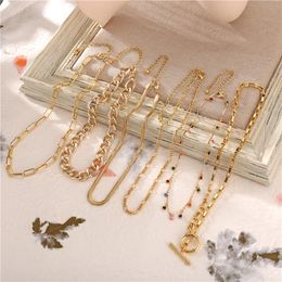 17KM Punk Lock Chain Choker Necklace For Women Miami Gold Big Chain Link Choker Necklaces Rainbow Beads Necklace Party Jewellery J0312