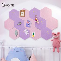 7Pcs 3D Felt Hexagon Moon Star Wall Stickers Letter Message Board Photo Display DIY Art Wall Decor Home Decoration 19x22cm 210308