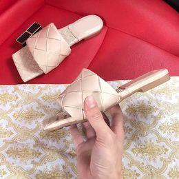 2021 luxury Flat slides Lido Sandals Woven women slippers square mules shoes 5 color with box