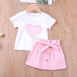 Summer Suit Baby Girls Clothing Infant Heart Pattern Kid Top+Skirt 2Pcs Outfit Girl Set Children's 210528