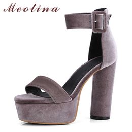 Meotina Women Sandals Summer Shoes Buckle Platform Round Heels Shoes Extreme High Heel Ankle Strap Sandals Lady Plus Size 33-42 210608