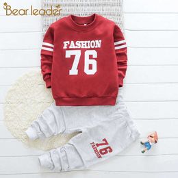 Bear Leader Kids Autumn Long Sleeve Casual Clothing Sets Children Fashion Outfits for Boys Lettern Print Top and Pants 210708