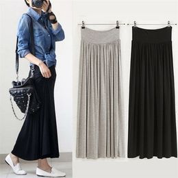 Sanishroly Women Long Pleated Skirts Summer Autumn Elastic High Waist Modal Female Big Swing Maxi Saia Plus Size 587 210708