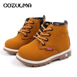 COZULMA Autumn Winter Toddler Kids Sneakers Girls Boys Martin Boots Girls Leather Sneakers Lace-Up Child Shoes For Boys Girls 210303