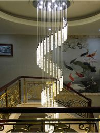 Modern Simple Crystal Bubble Column Chandeliers Luxury Silver/Gold Long Pendant Lamps For Villa Duplex Rotating Staircase Apartment Hotel Lobby Living Room Lights