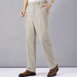 Men's High Waist Trausers Summer Pants Clothing Novelty Linen Loose Cotton Elastic Band Thin Work Vintage Wide Legs Pants 211013