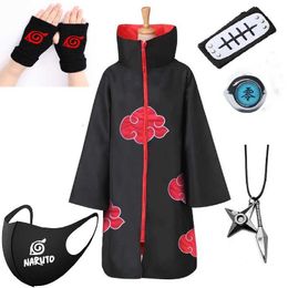 5 PICS Akatsuki Uchiha Tobi Obito Akatsuki Cosplay Costume Cloak Mask Halloween Man Woman Cosplay Costume Headband Accessories Y0903