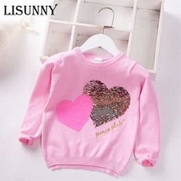 Girls Sweater Autumn Winter Baby Knitted Coat Jumper Children Sweaters Fashion Toddler Pullover Kids Clothes love Sequins 211201