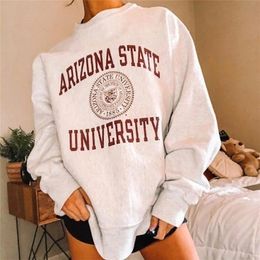 Vintage Stylish Cotton Letter Printing Pattern Sweatshirts Girl Women Oversized Hoodie Drop-shoulder Loose Casual Pullover 201028