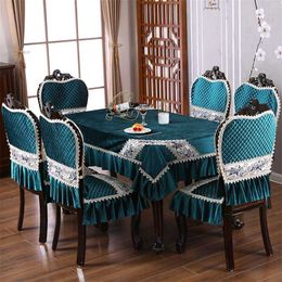 European Style Dining Chair Cushion Cover Tablecloth Light Luxury Set Table Home Spandex 211103