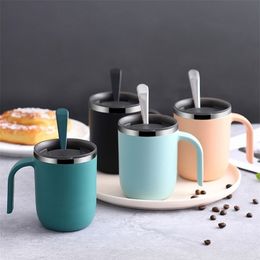 Stainless steel coffee mug Metal drinking mugs Double wall beer cup SUS 304 thermal water wine cups with lid for office home 220311