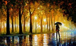 Decorative Modern Landscape Oil Painting Park Wall Art Pictures on Canvas for Office,Coffee Shop,Home Decor, Hand Painted,Palette Knife Artwork