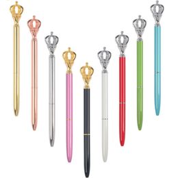 Creativity Crown-Adornment Crystal Pen Gem Ballpoint Ring Wedding Office Metal Rings Roller Ball Pens