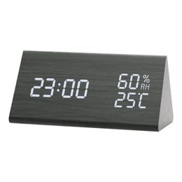 Digital Wooden LED Alarm Wood Retro Glow Clock Desktop Table Decor Voice Control Snooze Function Desk Tools 210310