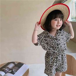 Summer girls cotton thin cool floral clothing sets retro short sleeve shirt and loose shorts 2pcs outfits 210708