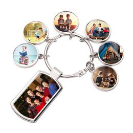 Fashion DIY Sublimation Blank Round Keychains Thermal Transter designer keychain Photo Frame for woman man silver car key rings Family Souvenir Jewelry Gift