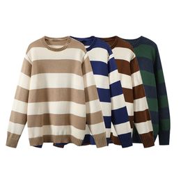 PUWD Cute Girls O Neck Striped Sweaters Pullover Cotton Autumn Fashion Ladies Y2K Loose Knitwear Vintage Women Chic 211215
