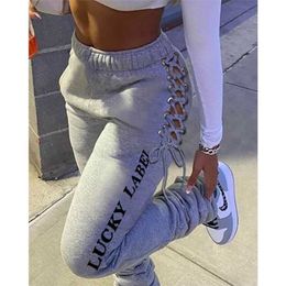 Women Fashion Casual Solid Pants Trousers Sports Drawstring Sweat 211115
