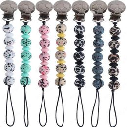 Baby Pacifier Clips Chain Silicone Leopard Bead Soother Chain Clip Infant Pacifier Nipple Holder Baby Bite Bead 7 Designs