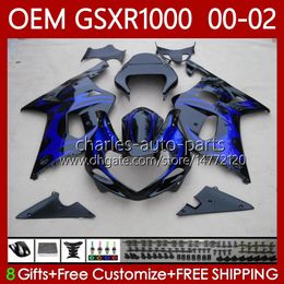 OEM Bodywork For SUZUKI K2 GSX R1000 GSXR 1000 CC 2001 2002 2002 Body 62No.88 GSXR1000 GSX-R1000 01-02 1000CC GSXR-1000 00 01 02 Injection Blue flames mold Fairing kit