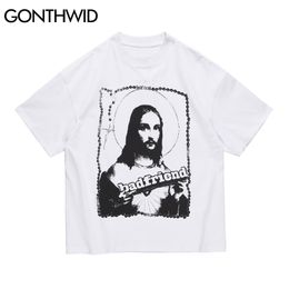 T-Shirts Funny Jesus God Bad Friend Tshirts Streetwear Harajuku Hip Hop Cacual Cotton Tees Fashion Short Sleeve Tops 210602