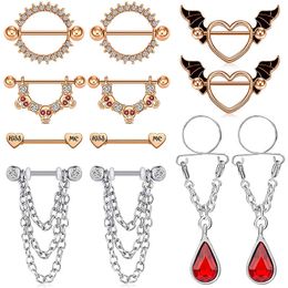 14G Rings Women Stainless Steel rings Piercing Jewelry Nipple Barbells Circular Straight Bar Dangle Chain