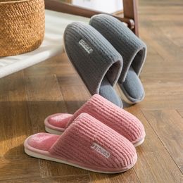 Simple cotton slippers female winter lovers a pair of indoor home with warm autumn thick - soled cotton shoes for men in winter