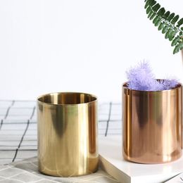Brass Gold Vase Decoration Home Stainless Steel Vases For Flowers Storage Container Organiser Pen Holder Cup Desk Flower Pots 210310