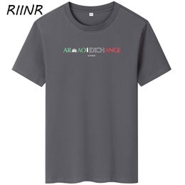 Riinr Summer Men's T-Shirt Letters Colorblock Print Round Neck Solid Colour Large Size T Shirt Men S-6XL 210716
