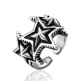 2021 Style Five Pointed Star Open Rings for Men Women Vintage 316l Stainless Steel Wedding Band Charm Jewelry Male Gift